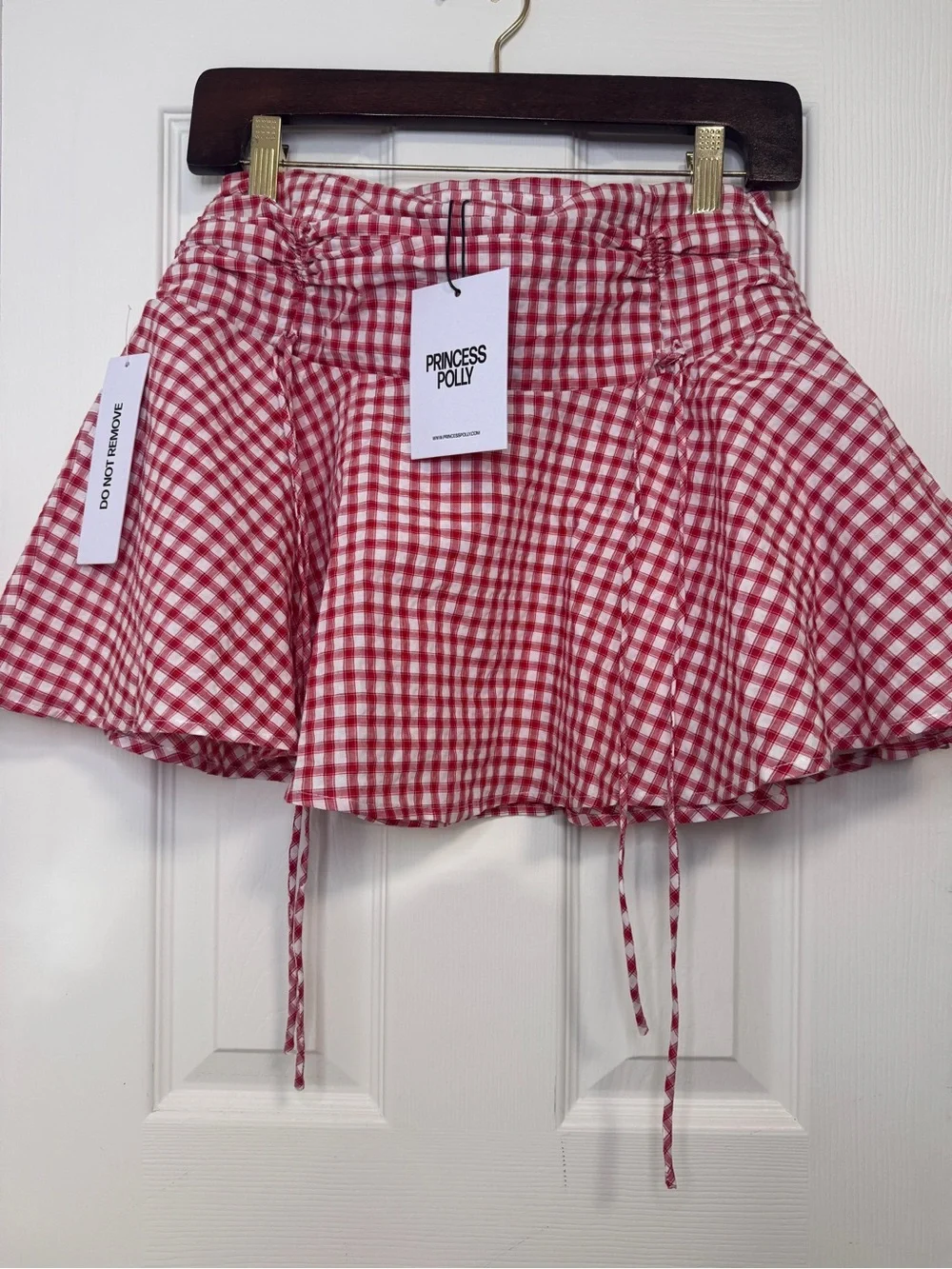 Princess Polly Red & White Gingham Drawstring Skater Skirt - Picture 2 of 6